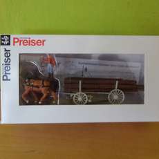 Preiser H0 30465 Paarden en houtwagen