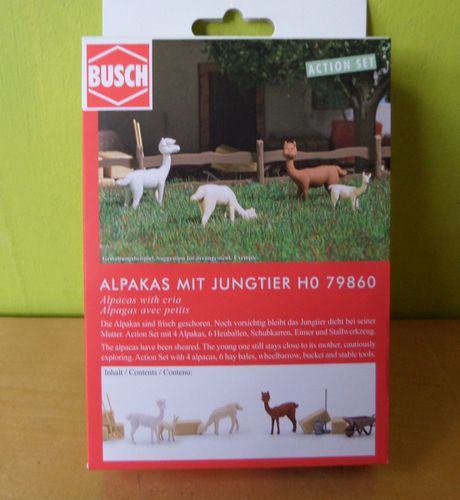 Busch H0 79860 Alpaca s  met jonkies