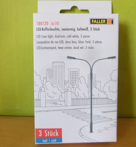 Faller H0 180120 Led lantaarn 2 armen   3 stuks