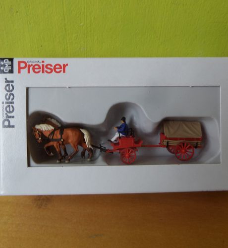 Preiser H0 30429 paard met  Kolenwagen